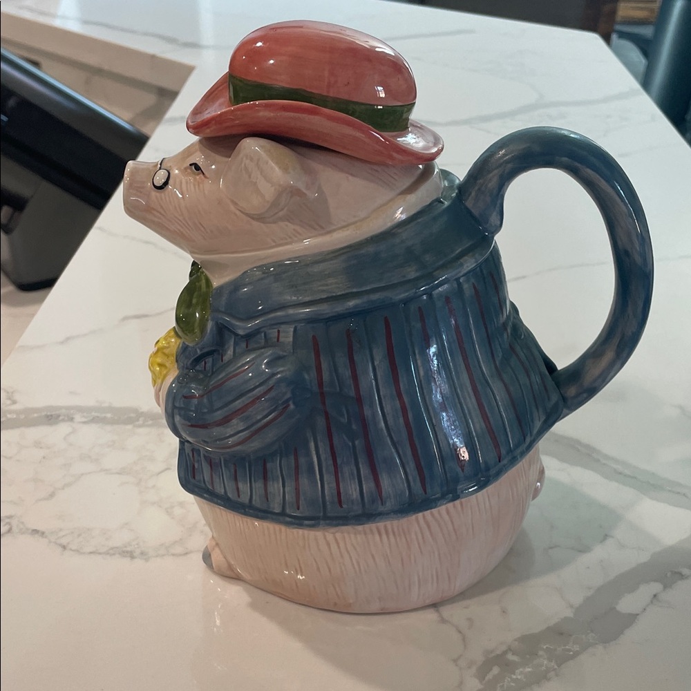 1987 Fitz and Floyd Ceramic Gentlemen Grandpa Pig Teapot - Picture 2 of 9